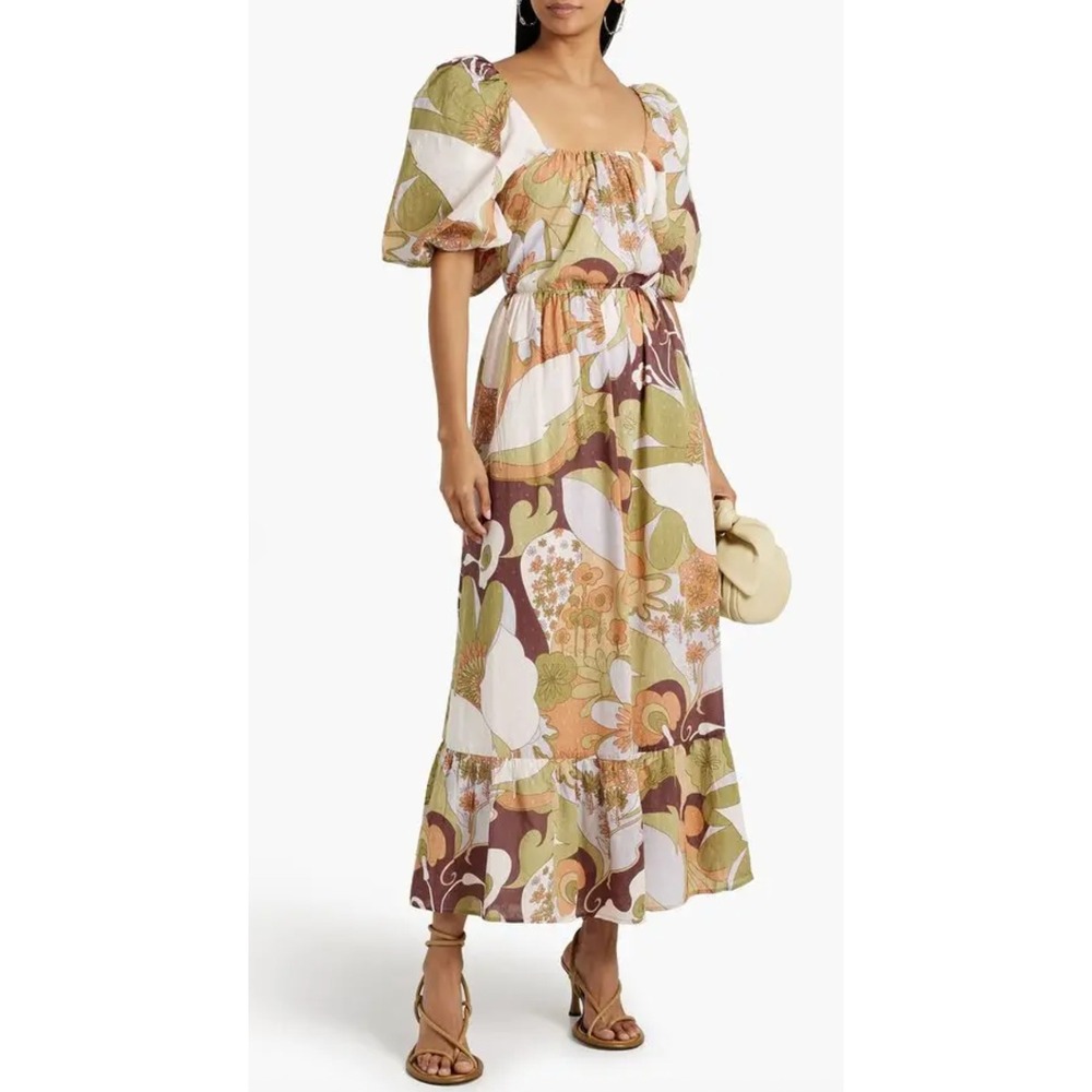 NEW Antik Batik Bahia Knoty Dress Size Small Green Khaki Fil Coupé Cotton Maxi